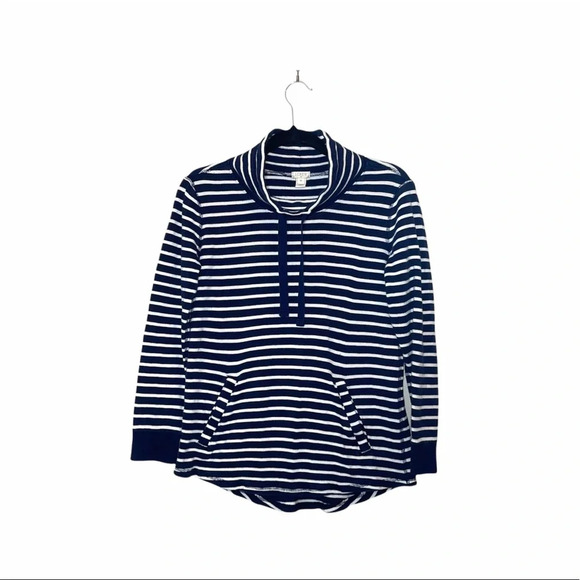 J. Crew Factory Navy Blue & White Striped Cowl Neck Sweatshirt Xsmall Women’s - Picture 11 of 11